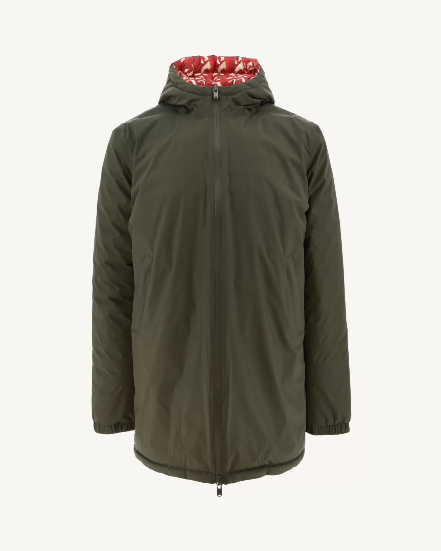 Doudounes & Vestes*JOTT Doudoune Longue Reversible A Capuche Army/Monogram Rouge Vif Amsterdam 2553 Army / Monogram Fire Red