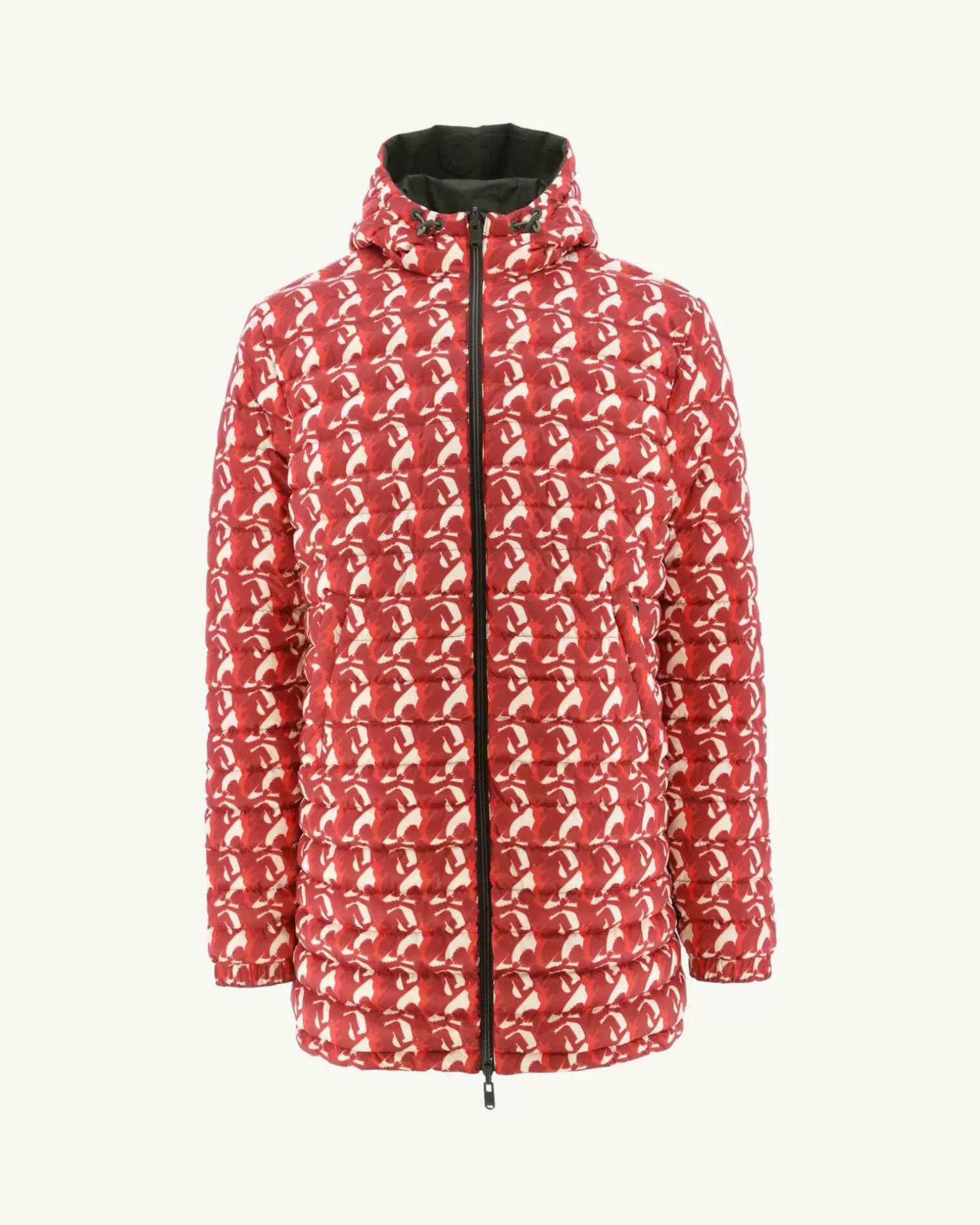 Doudounes & Vestes*JOTT Doudoune Longue Reversible A Capuche Army/Monogram Rouge Vif Amsterdam 2553 Army / Monogram Fire Red