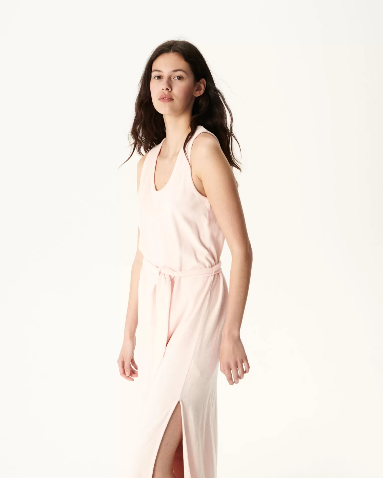 Vêtements*JOTT Robe Longue Ceinturee Eponge Rose Clair Ibiza 463 Soft Pink