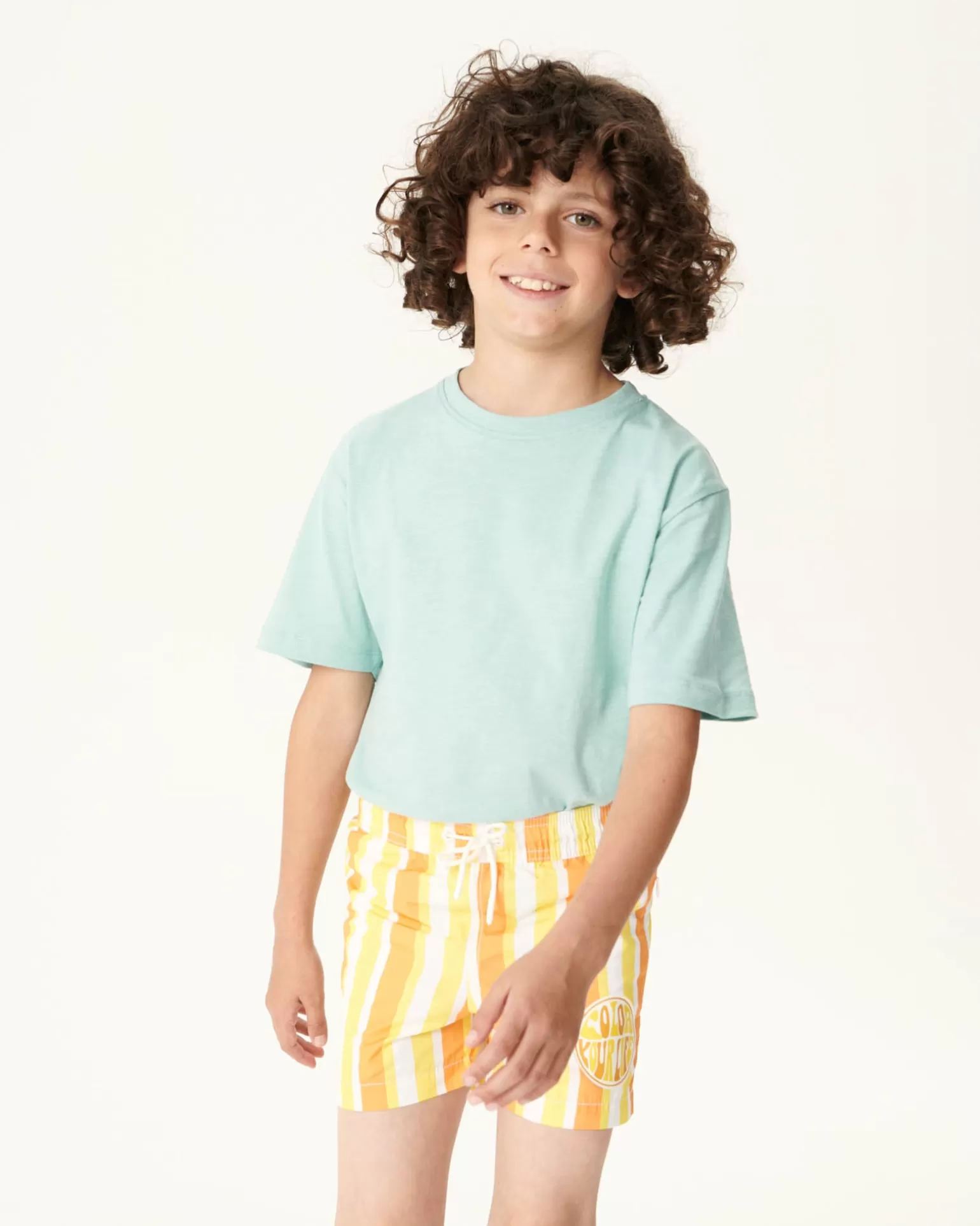 Vêtements*JOTT Short De Bain Rayure Abricot/Citron Enfant Cassis 7280 Stripe Apricot / Lemon